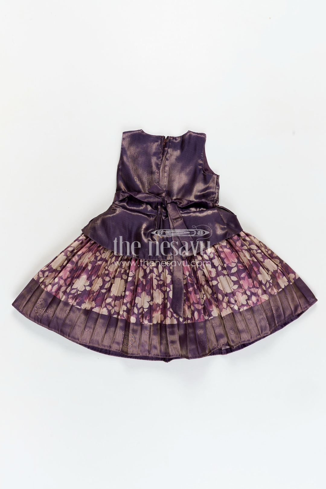 Girls Digital Printed Banarasi Jacquard Silk Frock with Peplum Waist in Simple Silk Frock Design