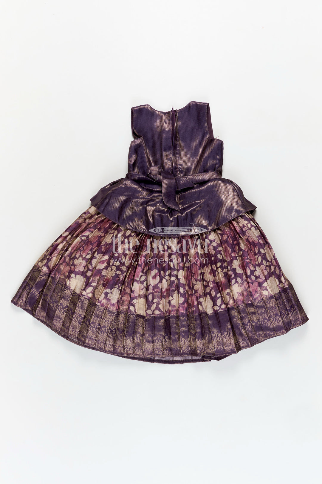 Girls Banarasi Jacquard Silk Full Frock with Gathers and Embellished Neckline in Silk Full Frocks Style