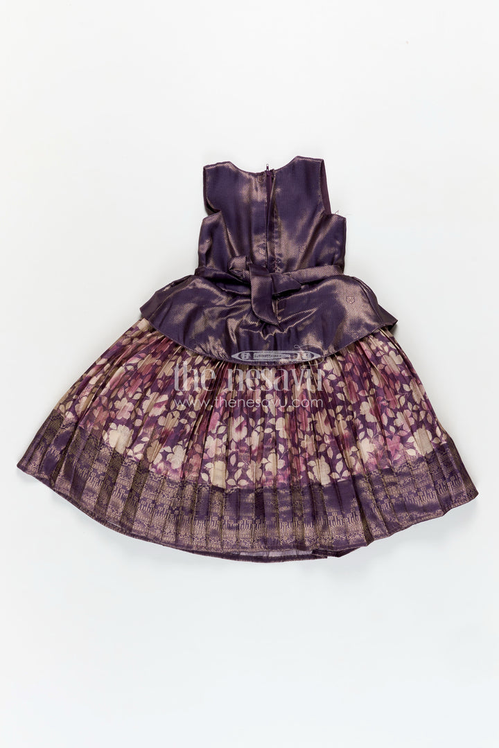 Girls Banarasi Jacquard Silk Full Frock with Gathers and Embellished Neckline in Silk Full Frocks Style