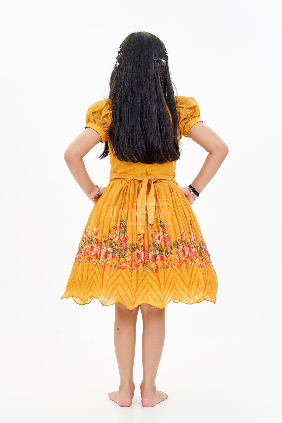 Girls Aesthetic Birthday Dress with Floral Embroidery and Pleated Flared Skirt for a Festive Look