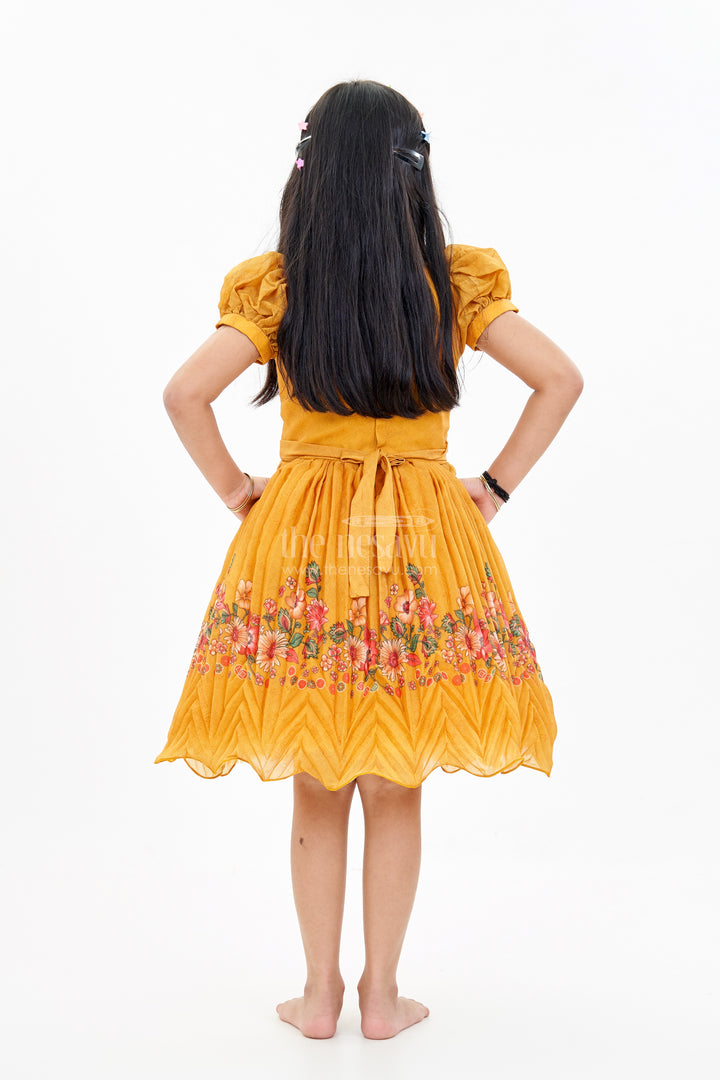 Girls Aesthetic Birthday Dress with Floral Embroidery and Pleated Flared Skirt for a Festive Look