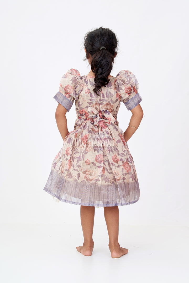 Girls Long Silk Frocks with Floral Digital Print and Embellished Details for Party Wear