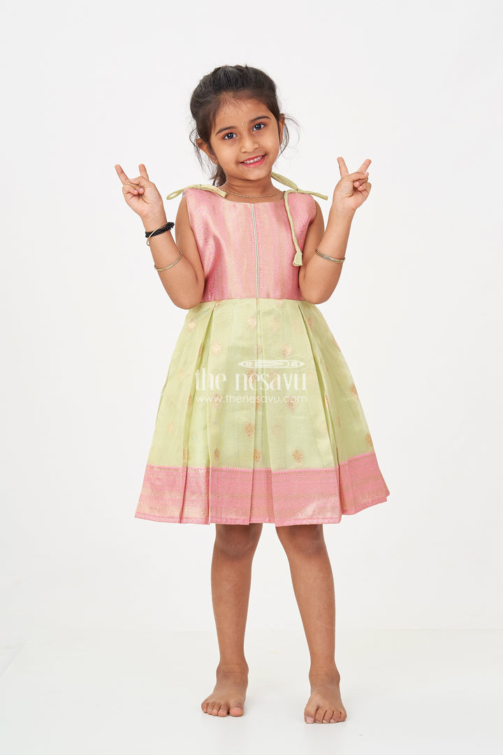 Charming Girls Simple Silk Frock in Gold Tissue Banarasi Jacquard with Dual-Tone Design