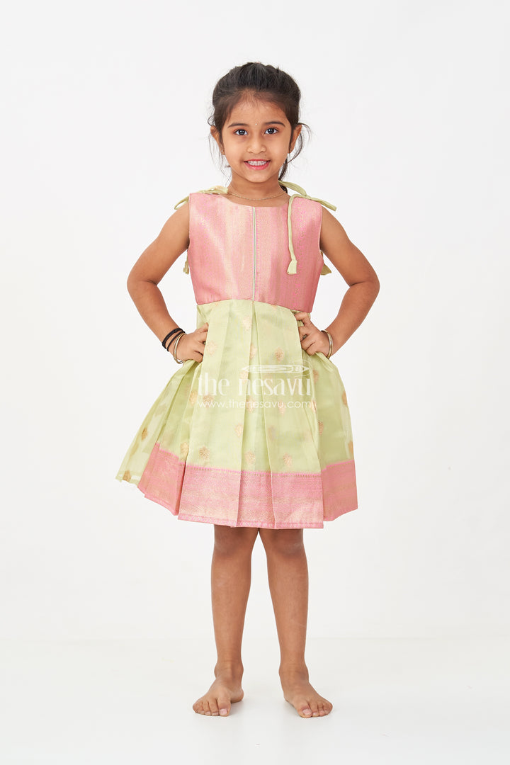Charming Girls Simple Silk Frock in Gold Tissue Banarasi Jacquard with Dual-Tone Design