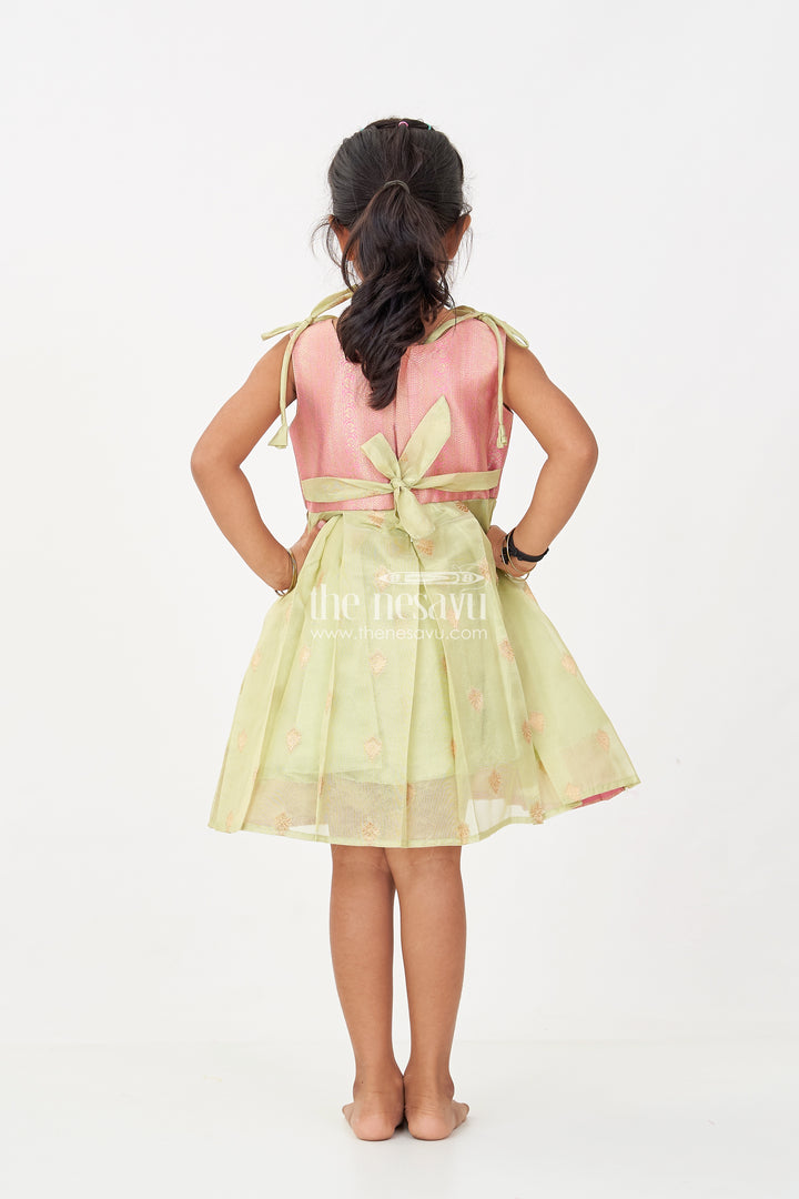Charming Girls Simple Silk Frock in Gold Tissue Banarasi Jacquard with Dual-Tone Design