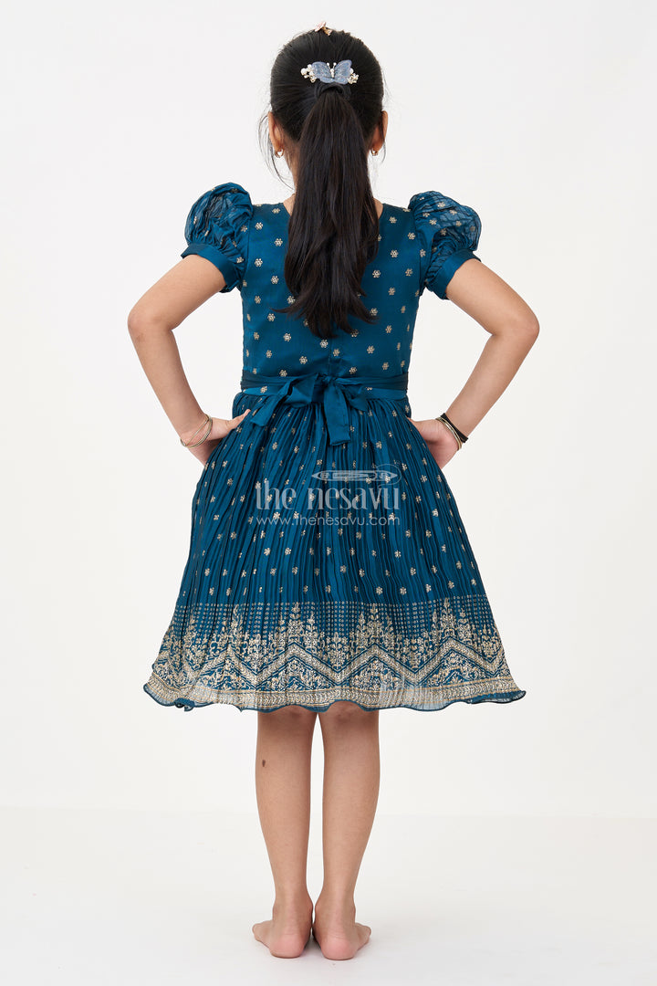 Fancy Frock for Baby Girls in Chinon Silk with Gold Zari Border and Embroidered Yoke