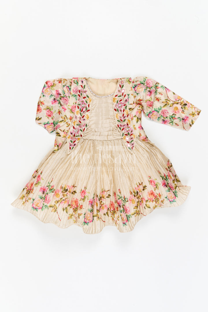 Girls Floral Frock with Jacket in Chinon Silk with Digital Print and Embroidered Stone Work Detailing
