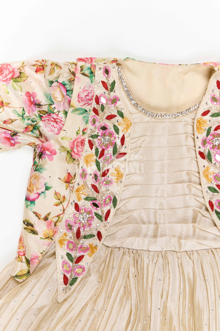 Girls Floral Frock with Jacket in Chinon Silk with Digital Print and Embroidered Stone Work Detailing