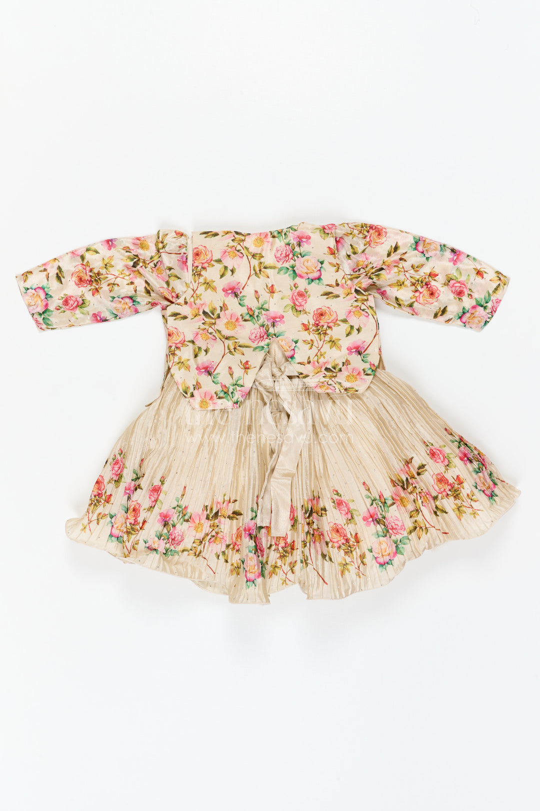 Girls Floral Frock with Jacket in Chinon Silk with Digital Print and Embroidered Stone Work Detailing