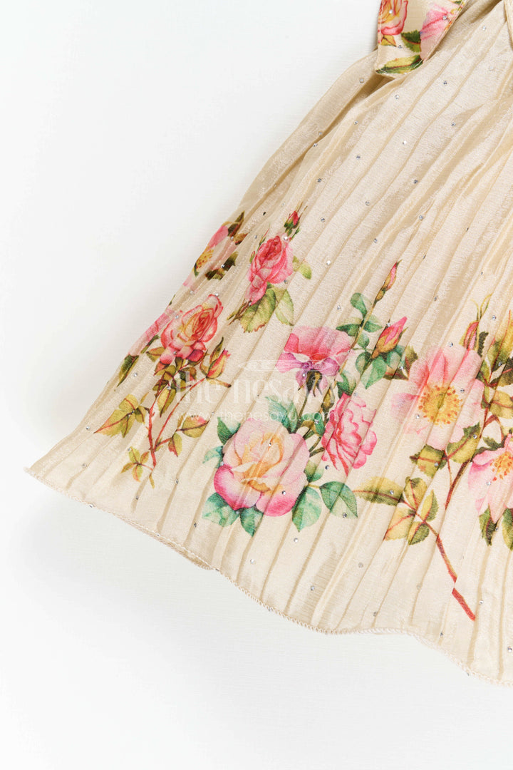 Girls Floral Frock with Jacket in Chinon Silk with Digital Print and Embroidered Stone Work Detailing