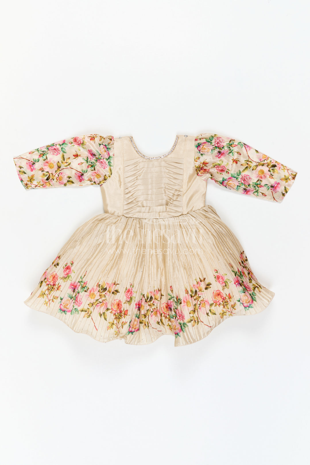 Girls Floral Frock with Jacket in Chinon Silk with Digital Print and Embroidered Stone Work Detailing