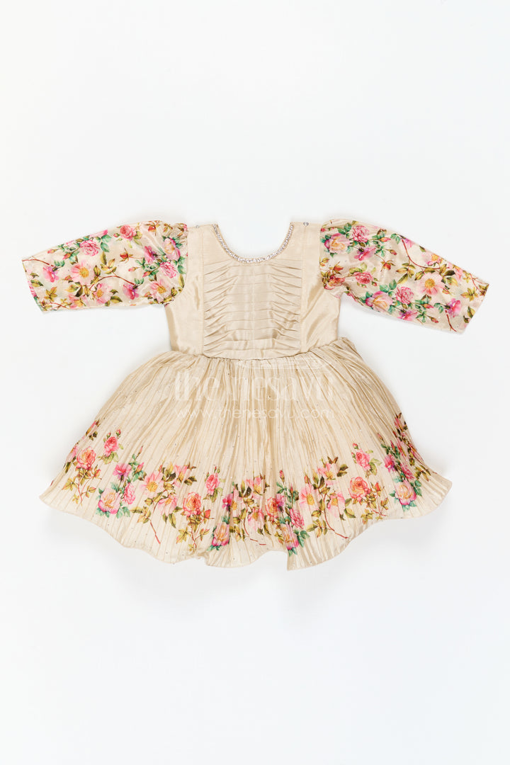 Girls Floral Frock with Jacket in Chinon Silk with Digital Print and Embroidered Stone Work Detailing
