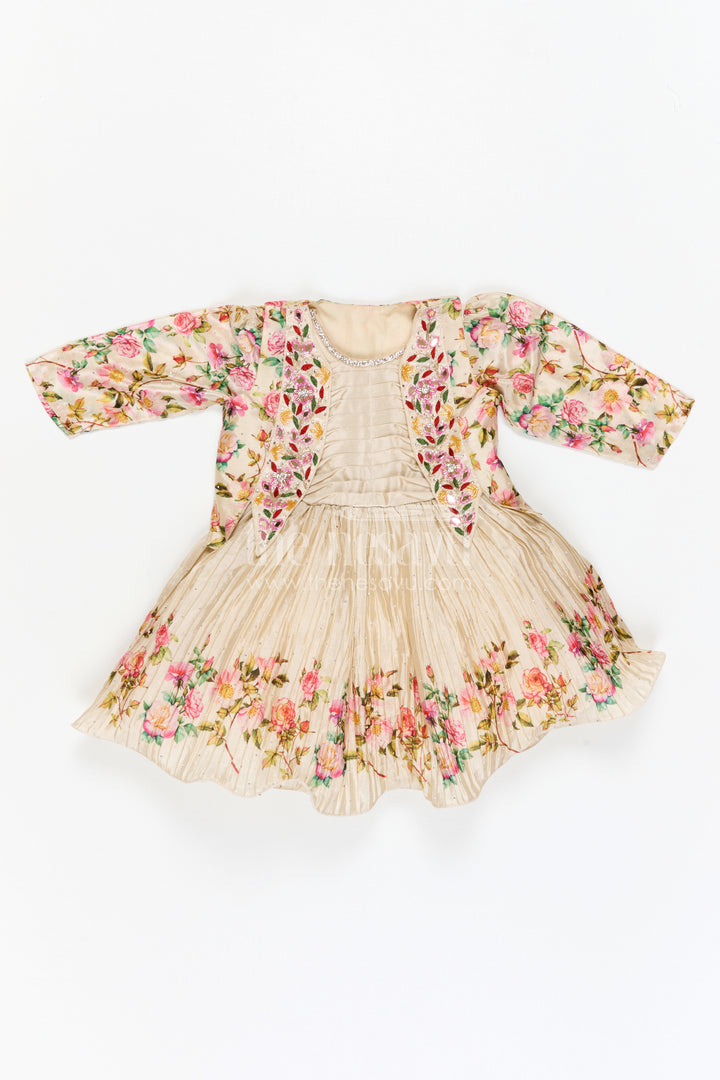 Girls Floral Frock with Jacket in Chinon Silk with Digital Print and Embroidered Stone Work Detailing