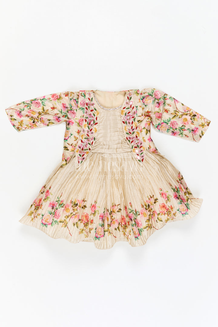 Girls Floral Frock with Jacket in Chinon Silk with Digital Print and Embroidered Stone Work Detailing
