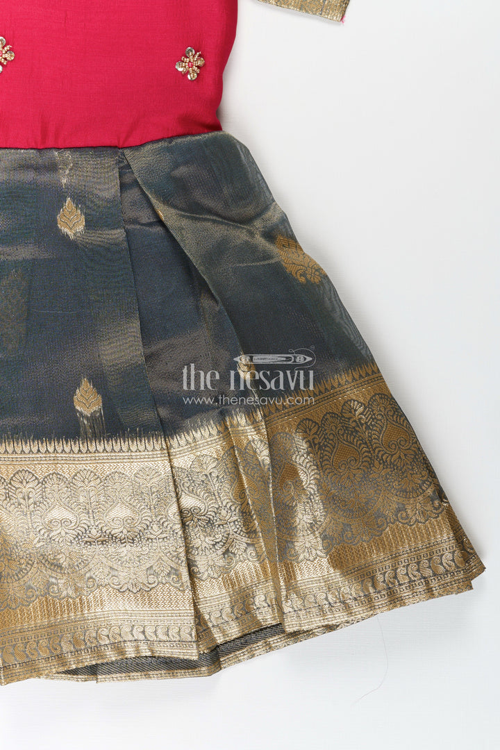 Girls Birthday Frock in Blend Silk with Pleated Tissue Skirt and Embroidered Neck for Traditional Elegance