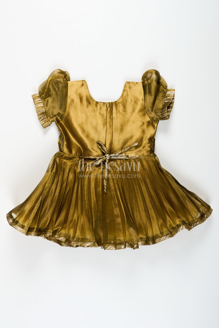 Girl Birthday Frock in Olive Tissue Blend Silk with Sequin Embellishments and Matching Dupatta