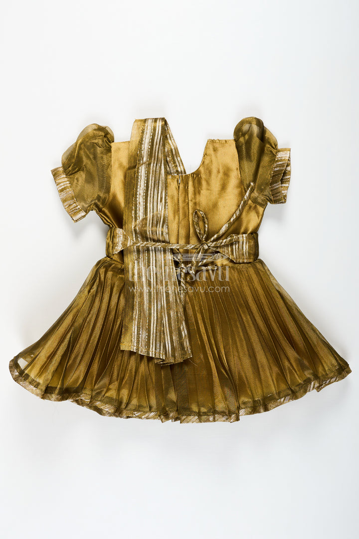 Girl Birthday Frock in Olive Tissue Blend Silk with Sequin Embellishments and Matching Dupatta