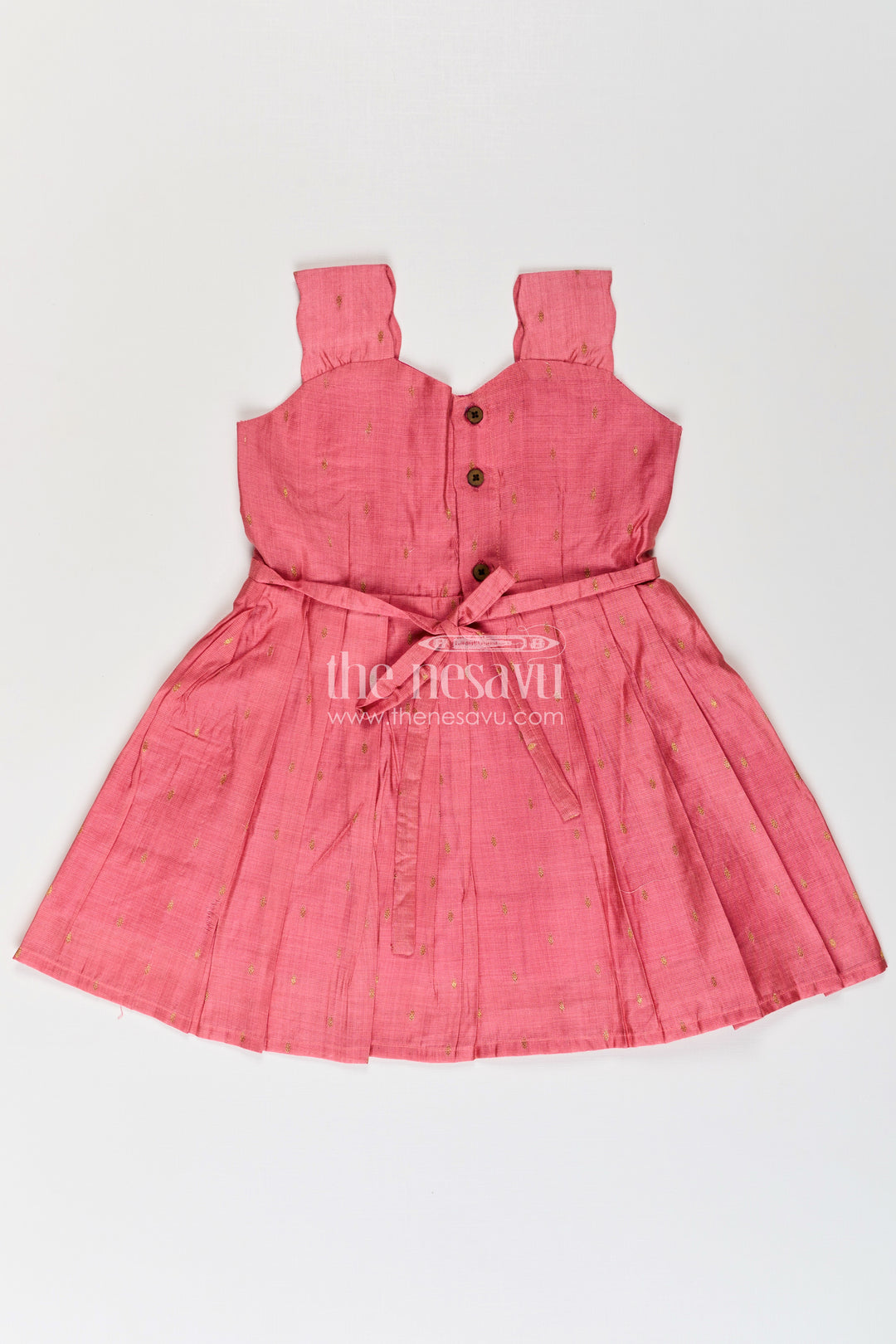 Girls Viscose Silk Frock in Rosy Pink with Embellished Waist and Box Pleats in Cute Pink Frock Style