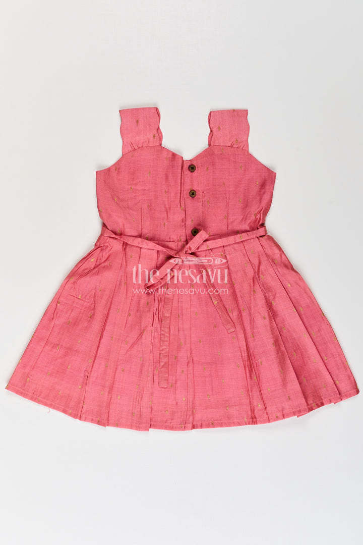 Girls Viscose Silk Frock in Rosy Pink with Embellished Waist and Box Pleats in Cute Pink Frock Style