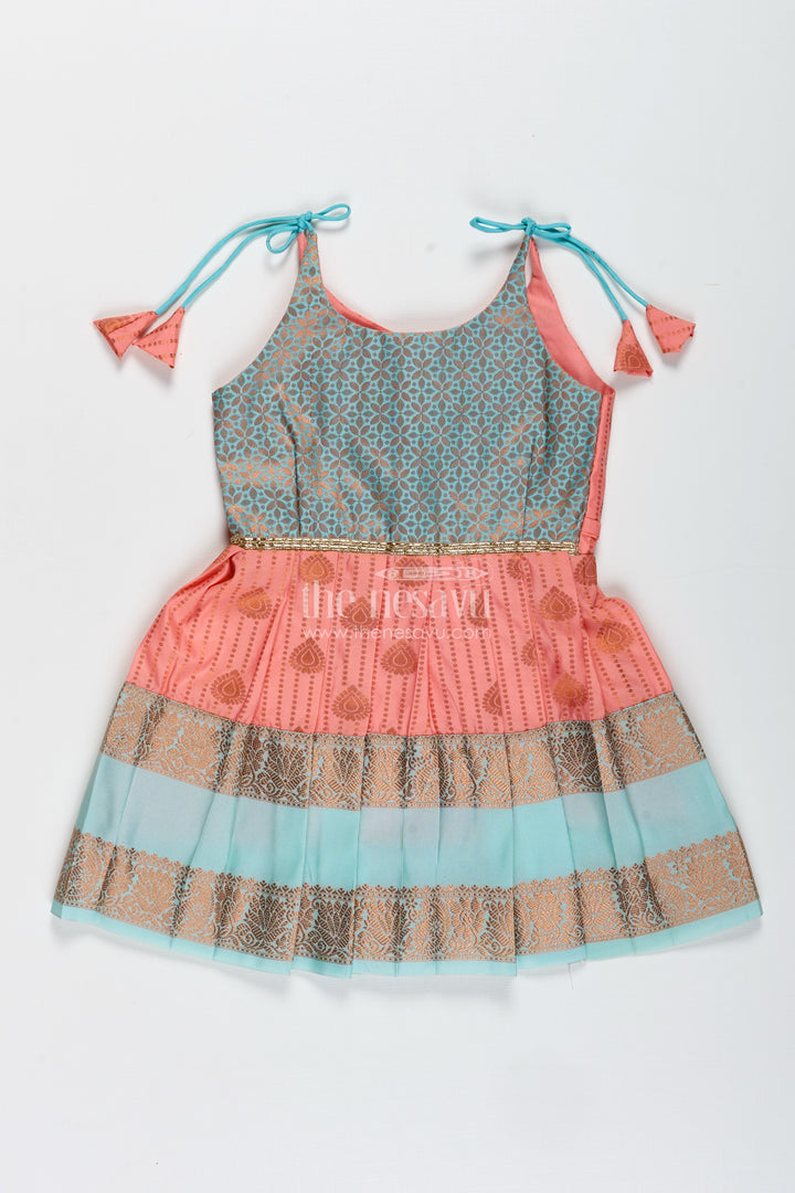 Peach And Teal Frock For Baby Girls Ethnic Dress For Birthdays