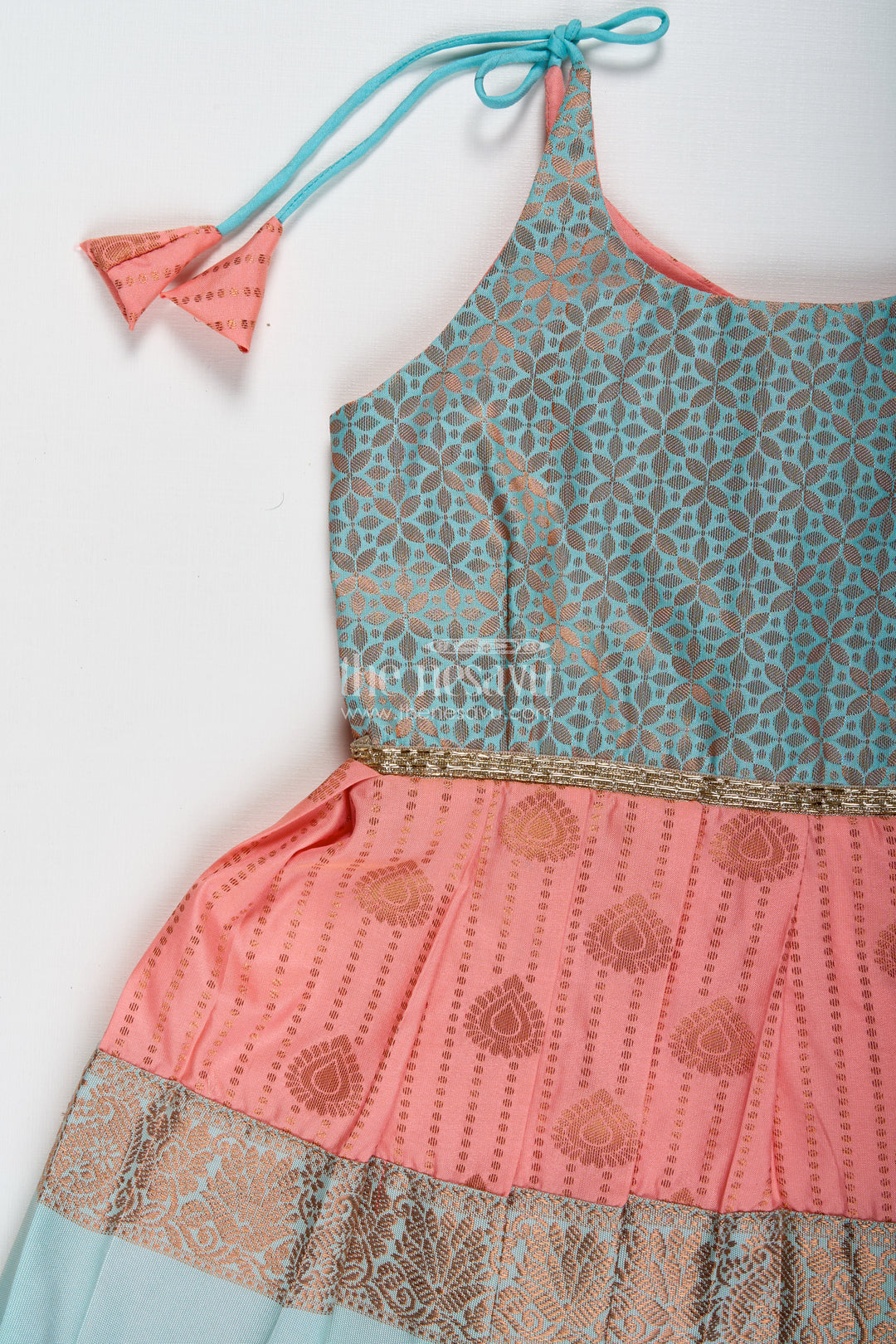 Peach And Teal Frock For Baby Girls Ethnic Dress For Birthdays