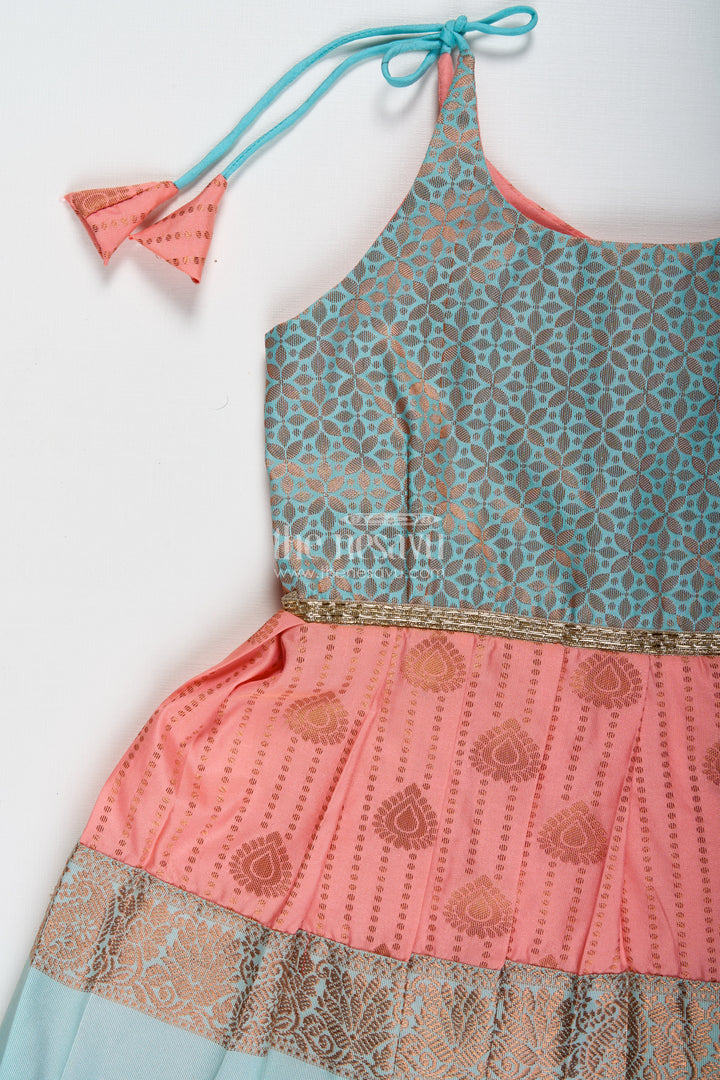 Peach And Teal Frock For Baby Girls Ethnic Dress For Birthdays