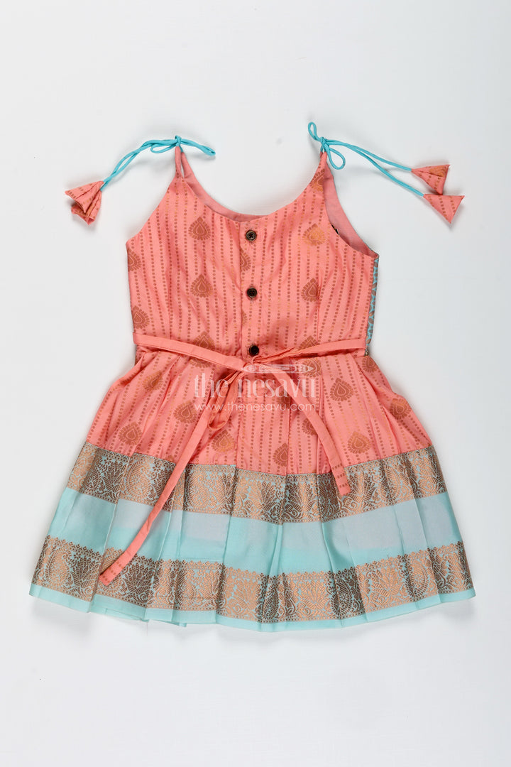 Peach And Teal Frock For Baby Girls Ethnic Dress For Birthdays