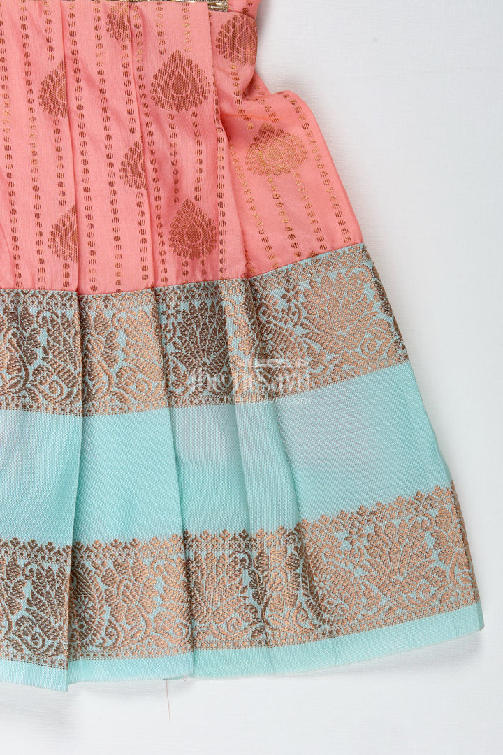 Peach And Teal Frock For Baby Girls Ethnic Dress For Birthdays