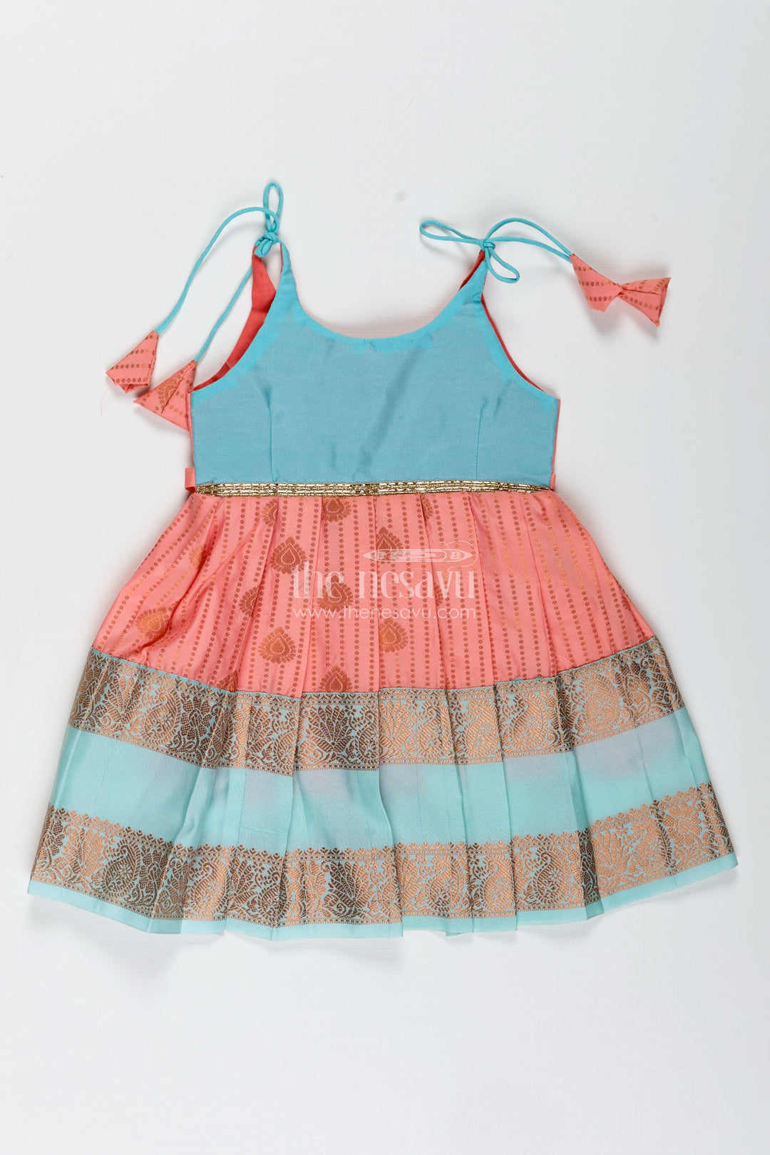 Peach And Teal Frock For Baby Girls Ethnic Dress For Birthdays