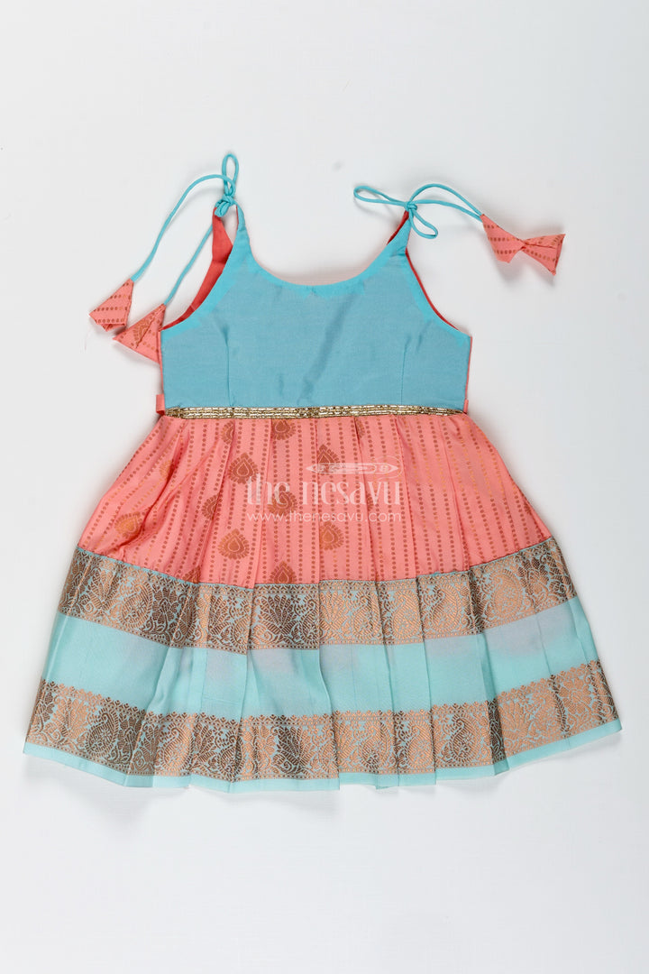 Peach And Teal Frock For Baby Girls Ethnic Dress For Birthdays