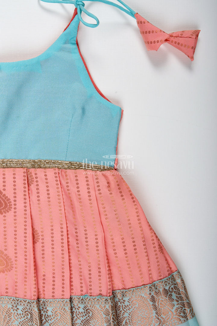 Peach And Teal Frock For Baby Girls Ethnic Dress For Birthdays