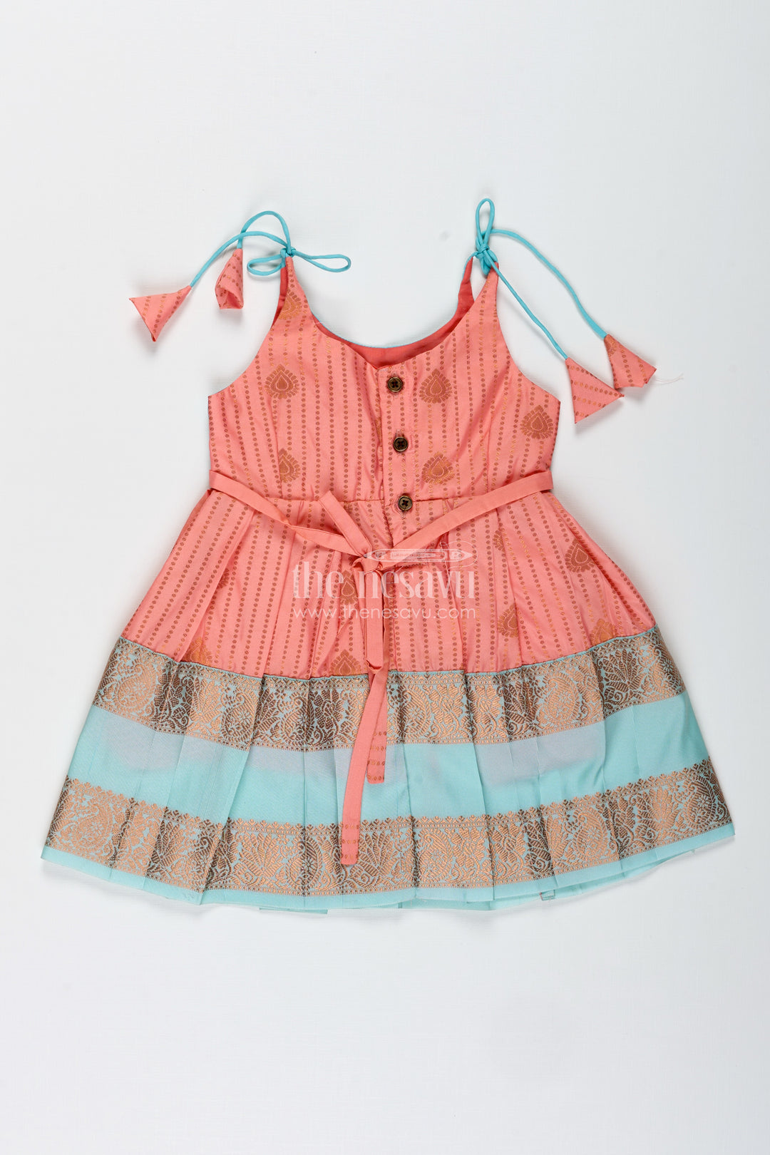 Peach And Teal Frock For Baby Girls Ethnic Dress For Birthdays