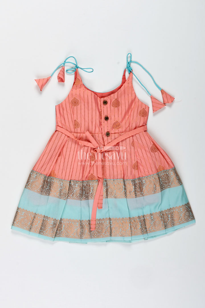 Peach And Teal Frock For Baby Girls Ethnic Dress For Birthdays