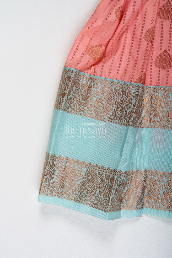 Peach And Teal Frock For Baby Girls Ethnic Dress For Birthdays