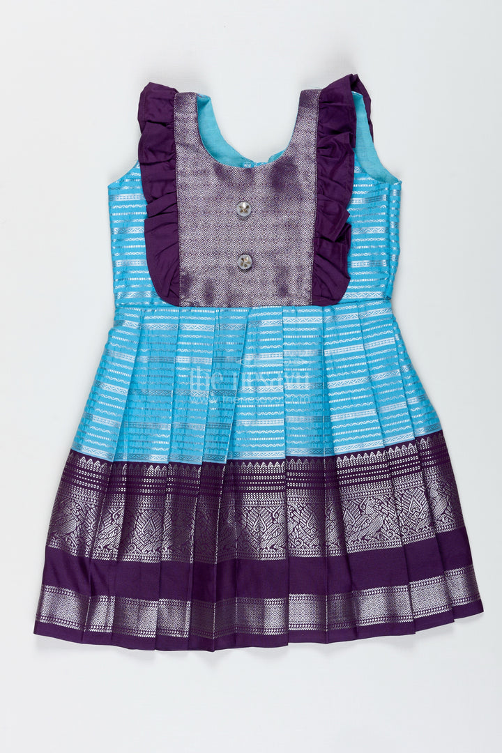 Indo-Western Silk Frock For Baby Girls In Sky Blue Perfect For Weddings And Functions