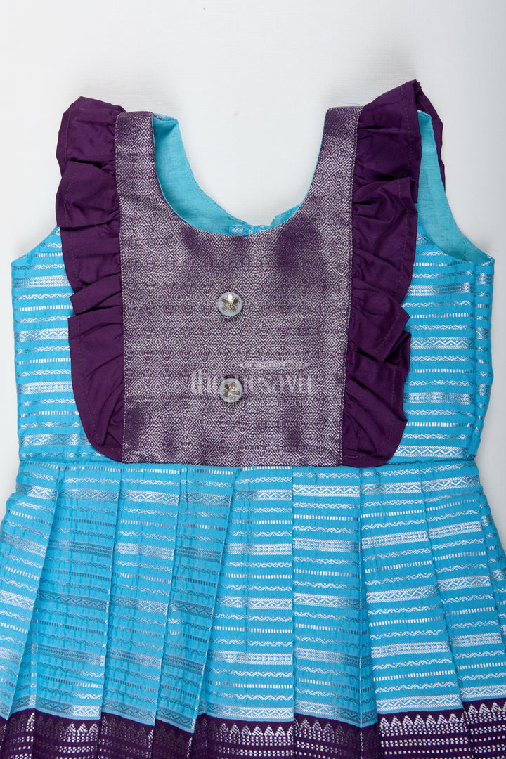 Indo-Western Silk Frock For Baby Girls In Sky Blue Perfect For Weddings And Functions