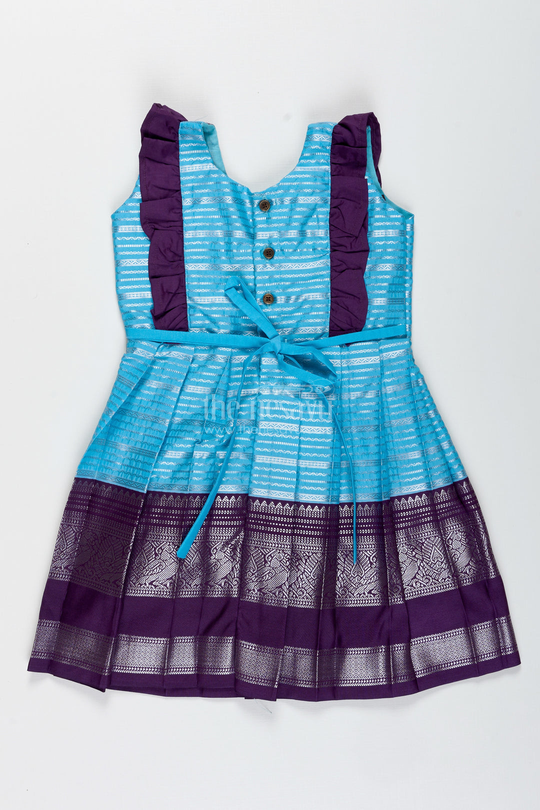 Indo-Western Silk Frock For Baby Girls In Sky Blue Perfect For Weddings And Functions