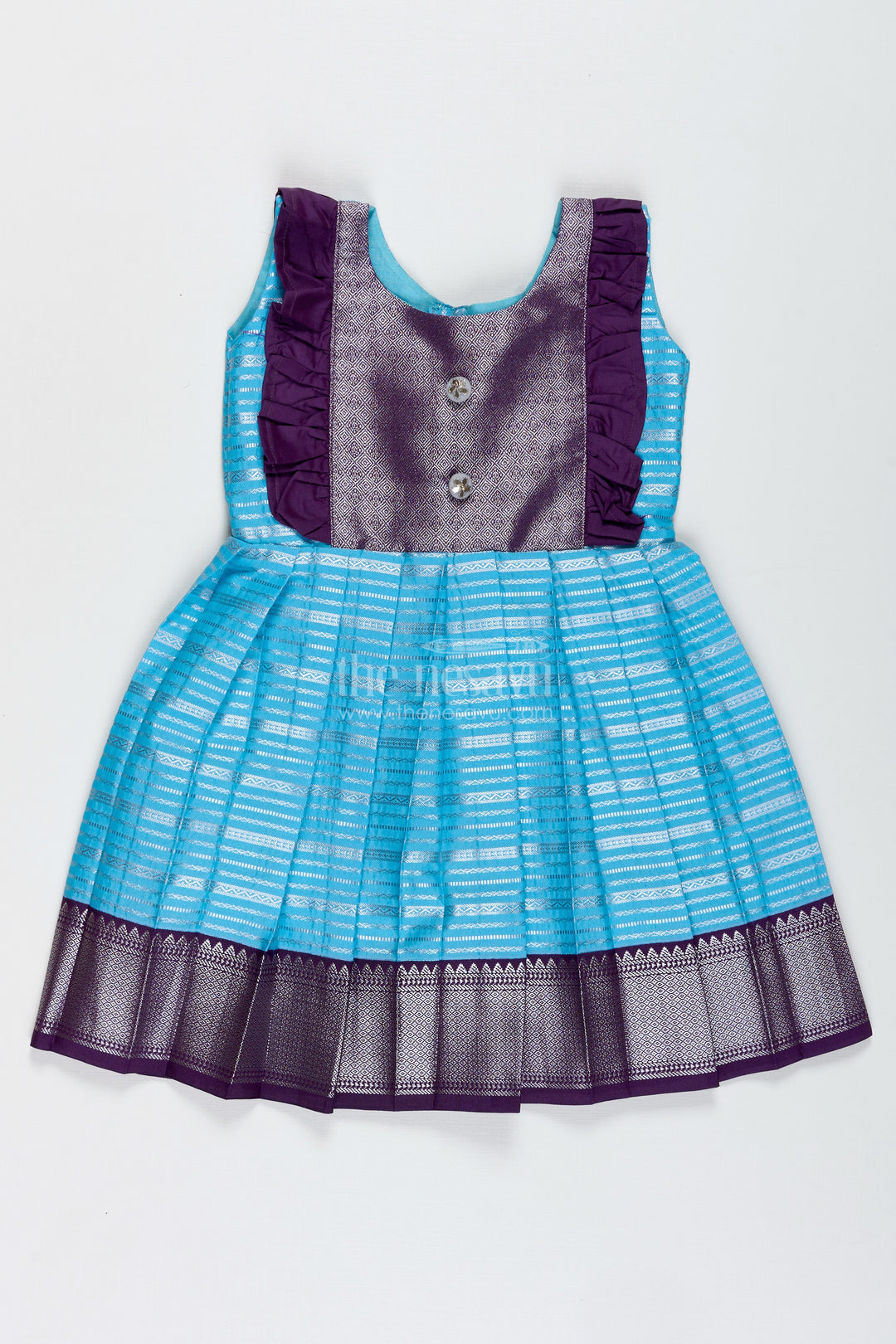 Indo-Western Silk Frock For Baby Girls In Sky Blue Perfect For Weddings And Functions