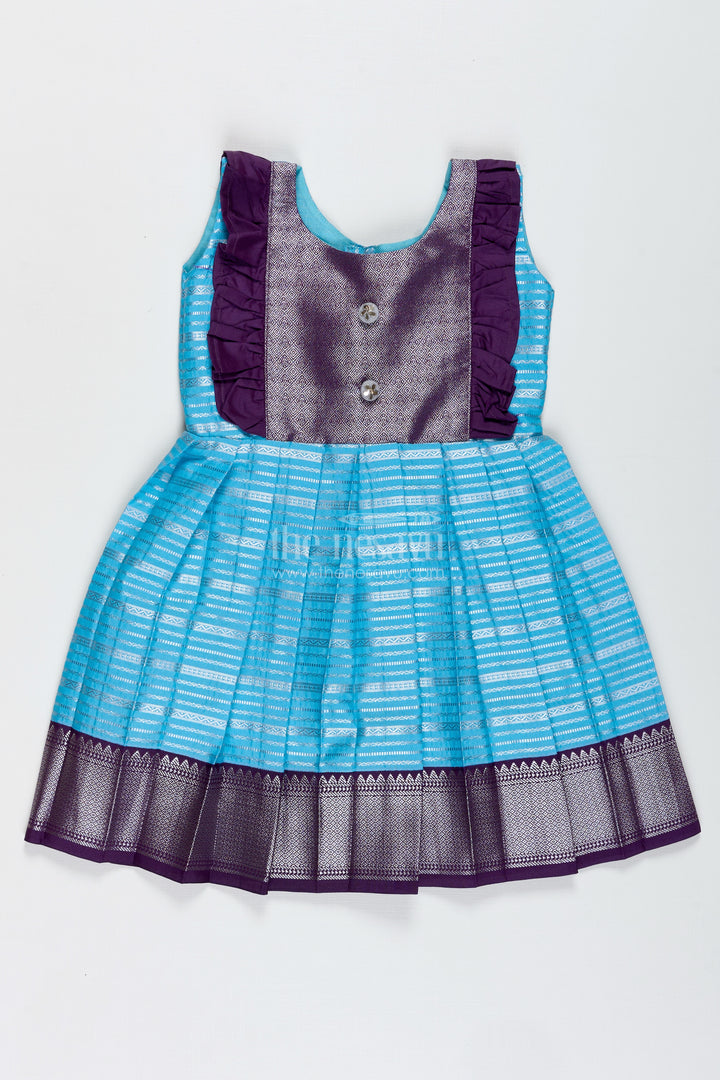 Indo-Western Silk Frock For Baby Girls In Sky Blue Perfect For Weddings And Functions