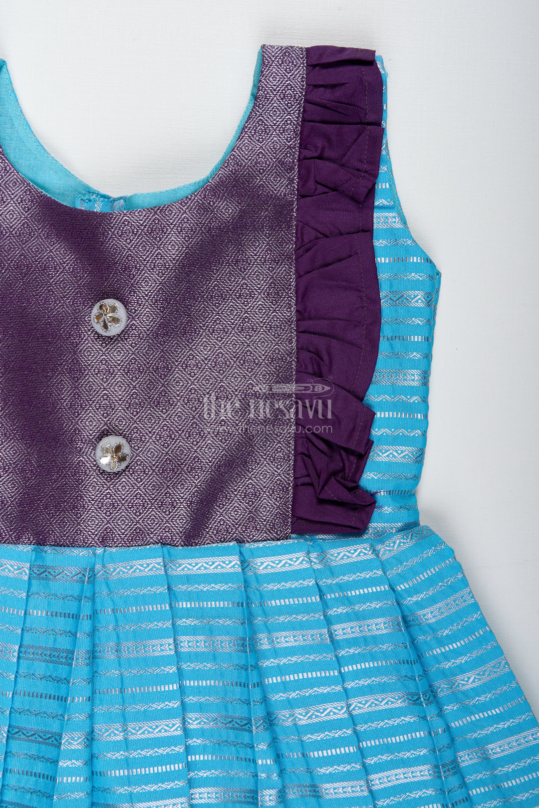 Indo-Western Silk Frock For Baby Girls In Sky Blue Perfect For Weddings And Functions