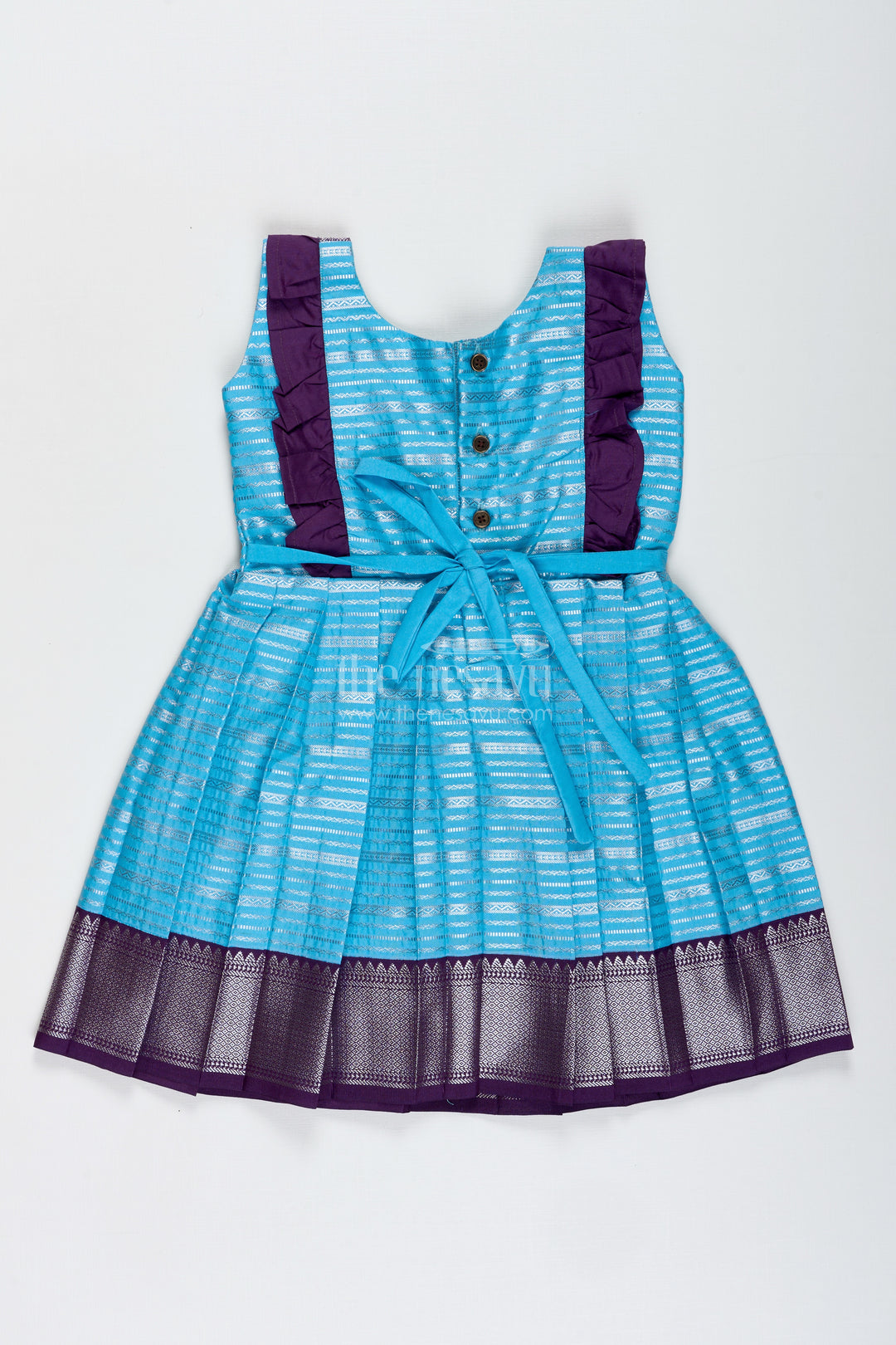 Indo-Western Silk Frock For Baby Girls In Sky Blue Perfect For Weddings And Functions