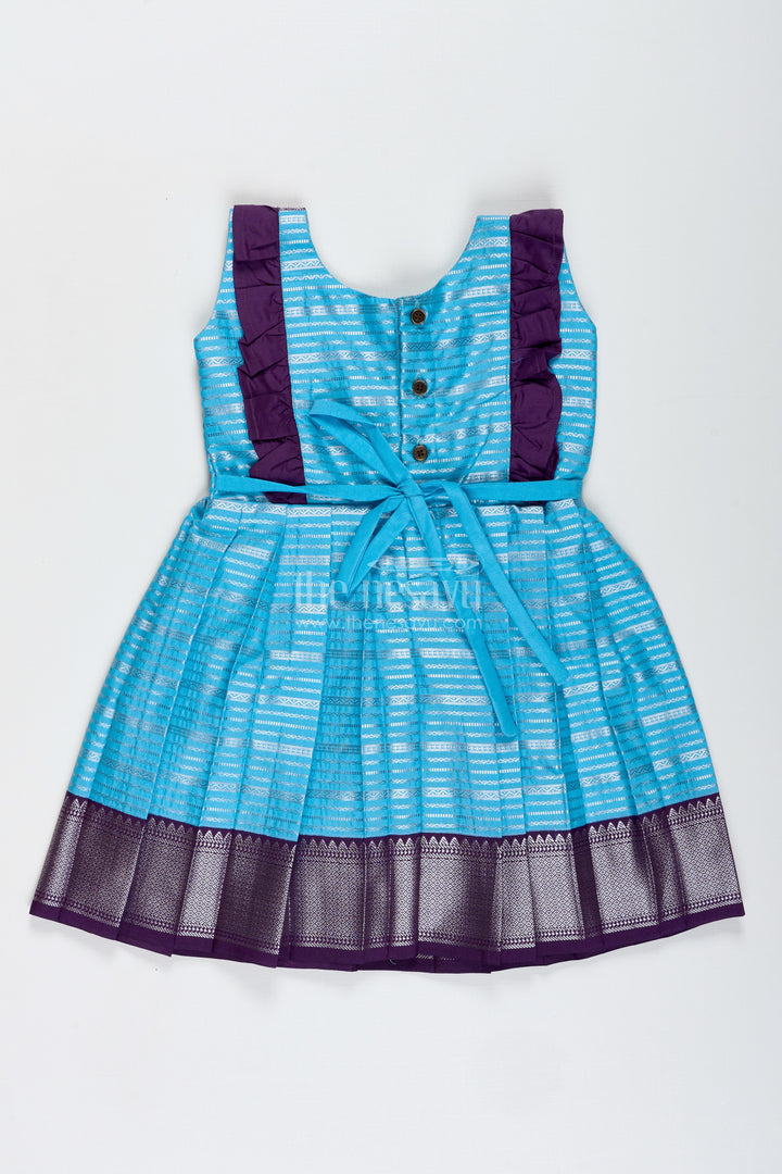 Indo-Western Silk Frock For Baby Girls In Sky Blue Perfect For Weddings And Functions