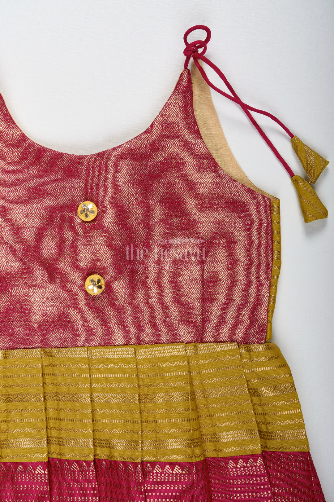 Traditional Tie-Up Frock For Baby Girls In Mustard And Pink Perfect For Weddings