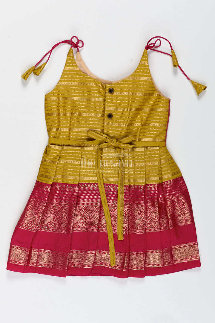 Traditional Tie-Up Frock For Baby Girls In Mustard And Pink Perfect For Weddings