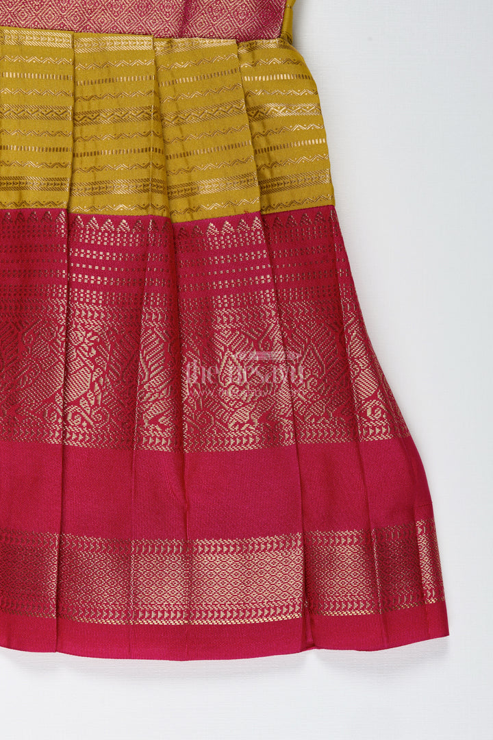 Traditional Tie-Up Frock For Baby Girls In Mustard And Pink Perfect For Weddings