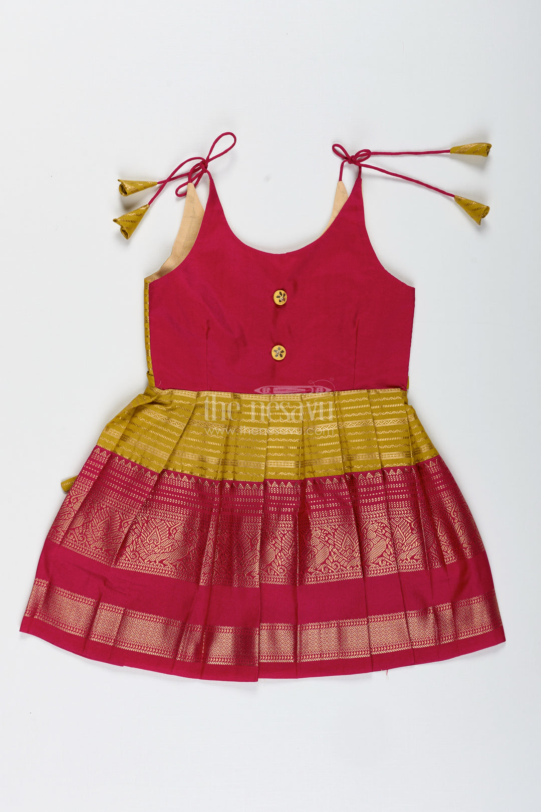 Traditional Tie-Up Frock For Baby Girls In Mustard And Pink Perfect For Weddings