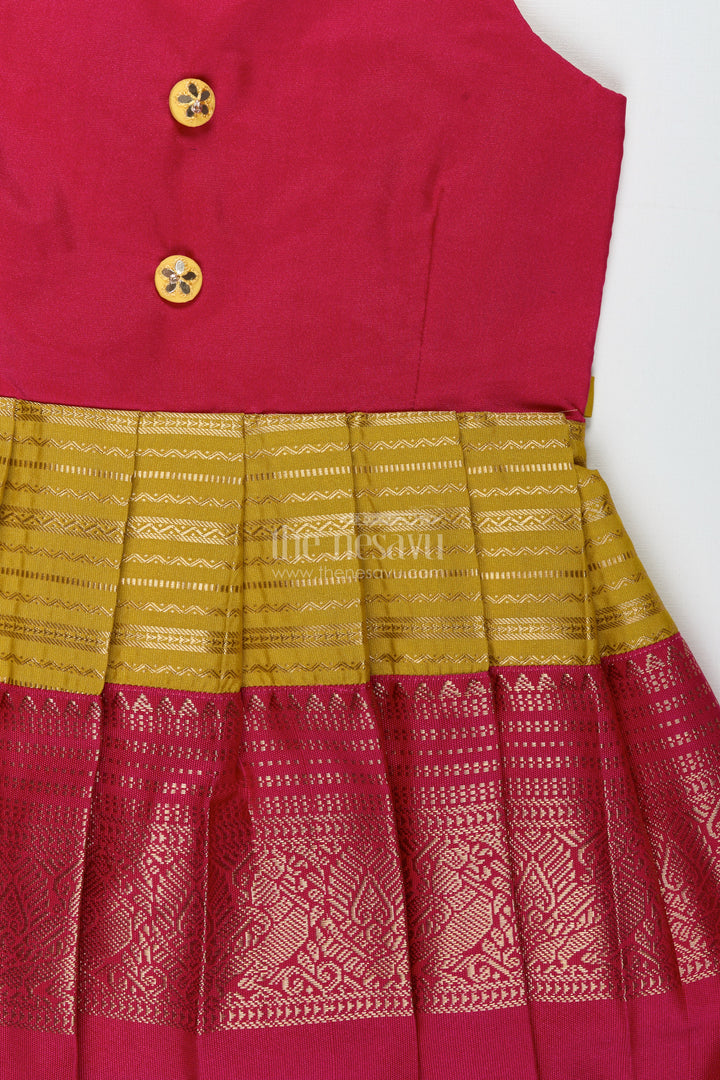 Traditional Tie-Up Frock For Baby Girls In Mustard And Pink Perfect For Weddings
