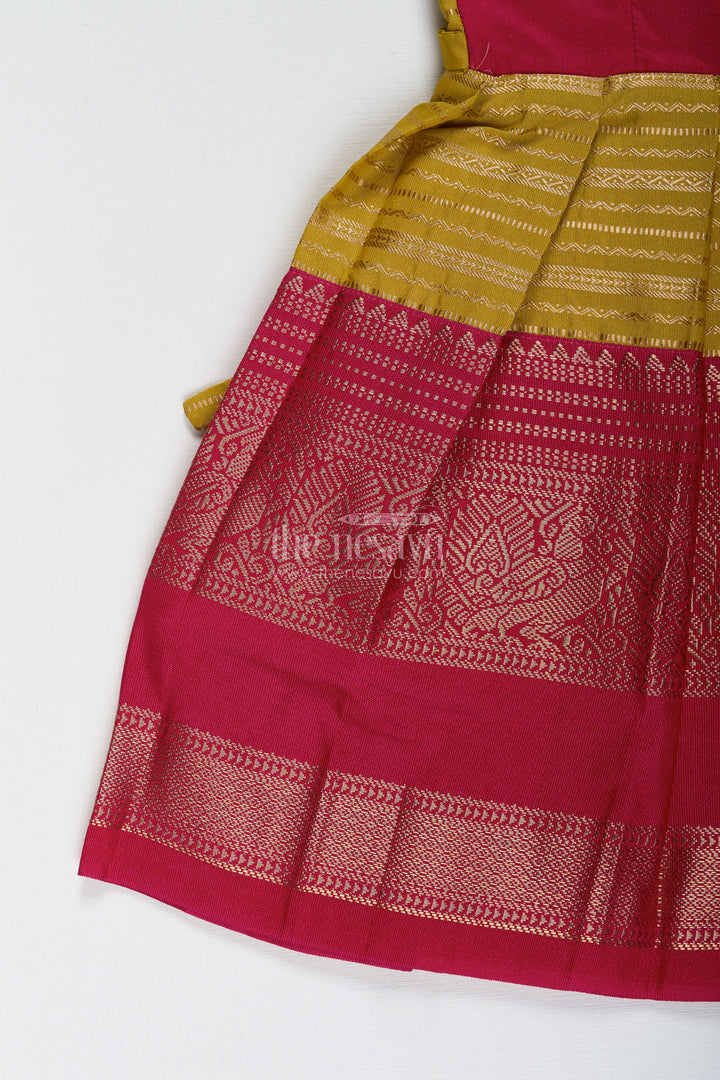Traditional Tie-Up Frock For Baby Girls In Mustard And Pink Perfect For Weddings