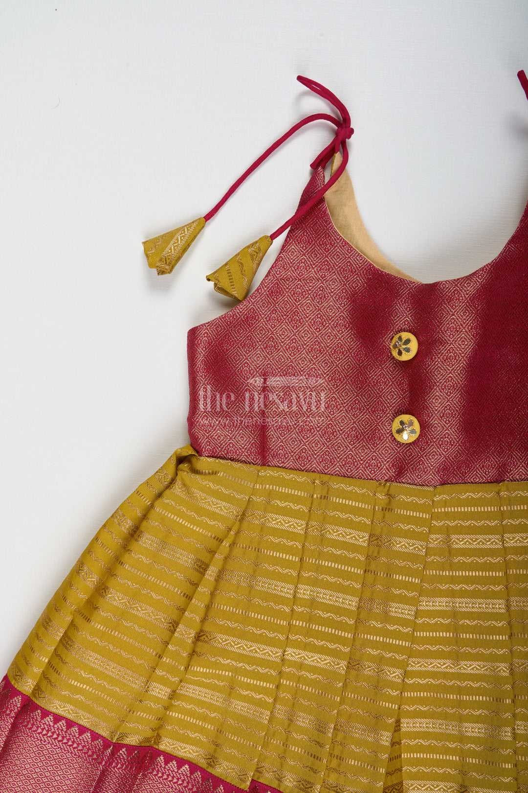 Traditional Tie-Up Frock For Baby Girls In Mustard And Pink Perfect For Weddings