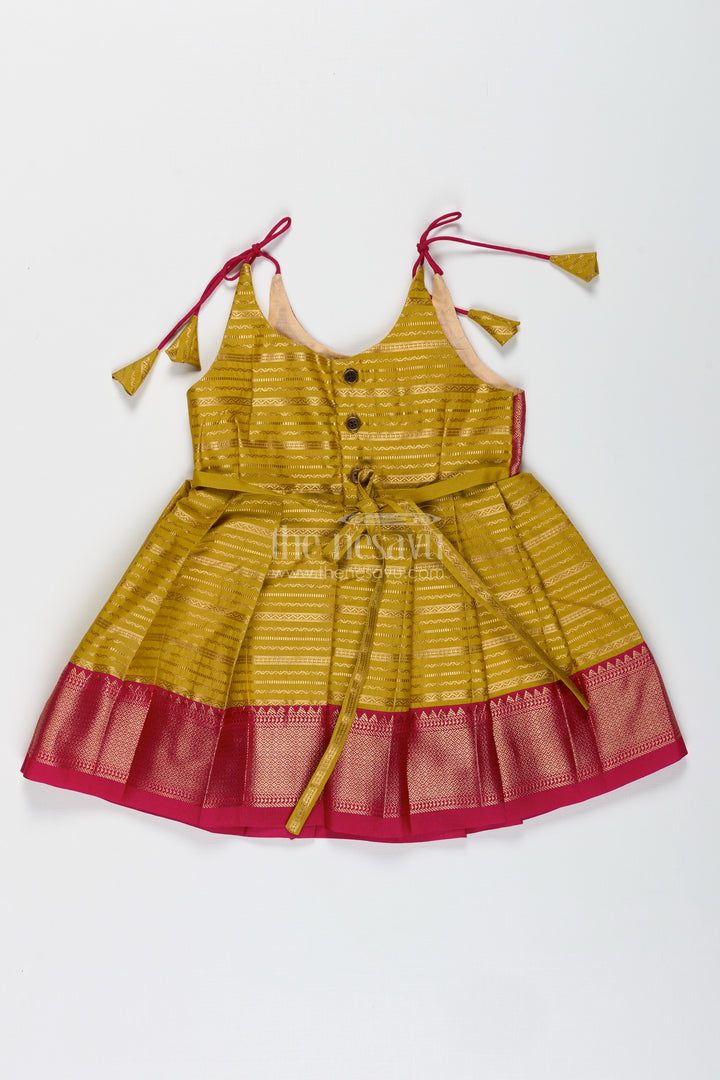 Traditional Tie-Up Frock For Baby Girls In Mustard And Pink Perfect For Weddings